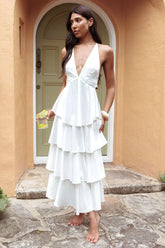 Auguste Tiered Frill Strappy Back Dress Ivory