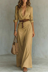Azura Belted Button-Down Wrap Maxi Dress