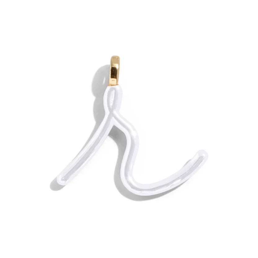 Custom Pure White Enamel Script Letter Charm - R