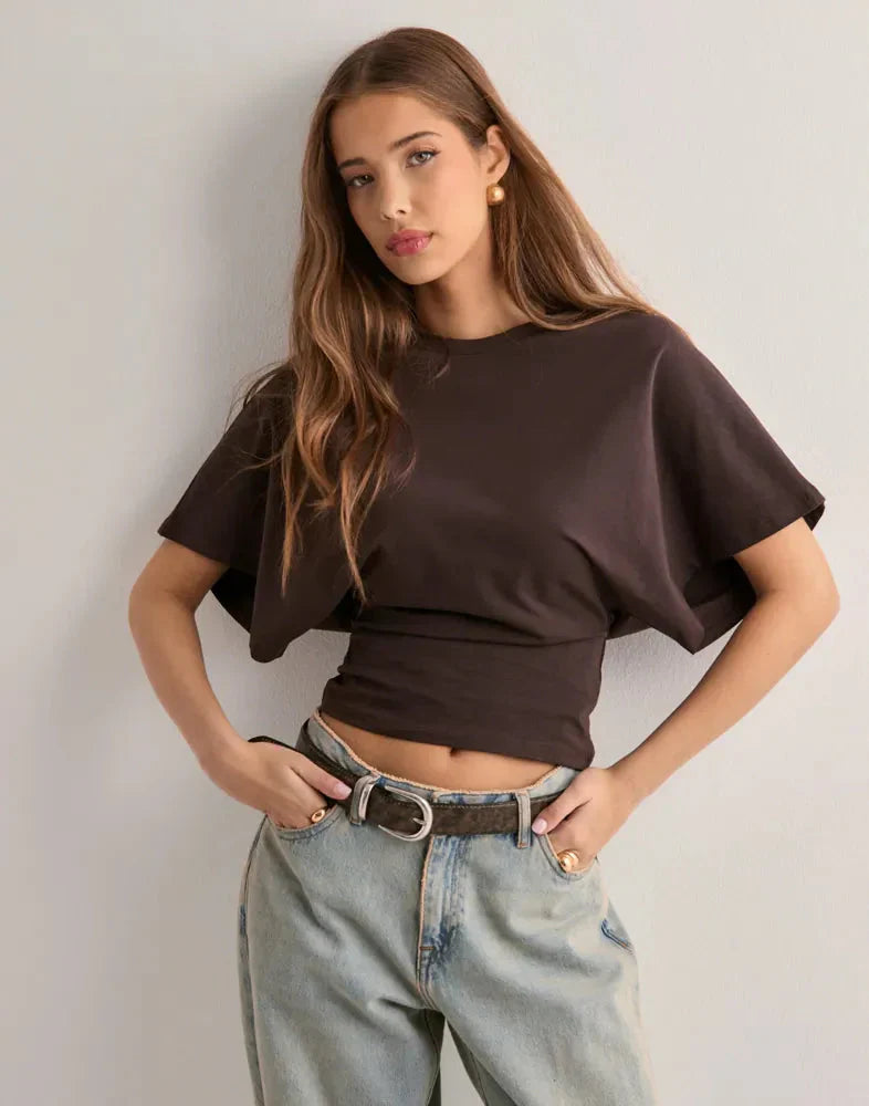 Duttini | Cinched Waist Cropped T-Shirt